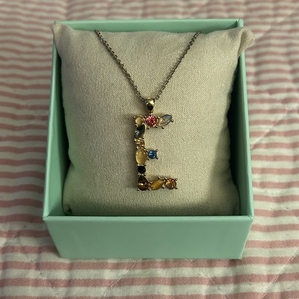 Initial 'E' Multicolor Crystal Pendant Necklace - Women Jewelry
